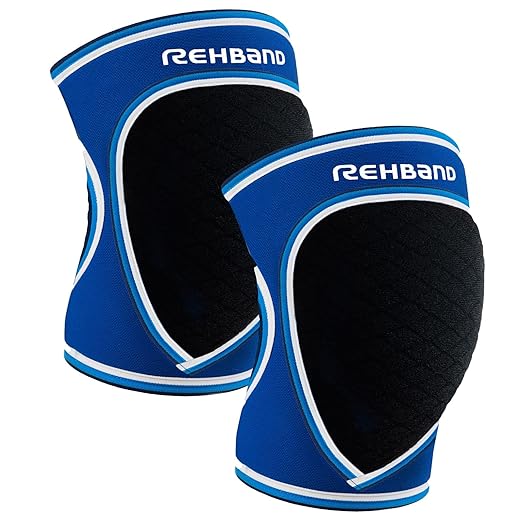 Rehband Knee Pads for Volleyball, Handball & Indoor Sports, Neoprene Knee Sleeve Protector, Comfortable & Snug Fit, Shock-absorbing Sports Knee Pads Unisex, Colour:Blue - 1 Pair, Size:X-Small