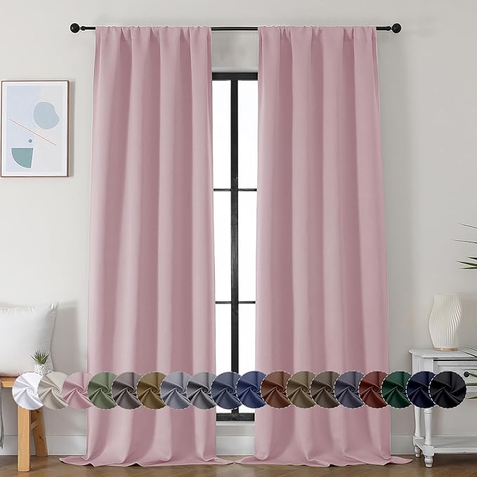 Simplebrand Ava Blush Blackout Curtains for Bedroom 90 Inches Long 2 Panels Set, Solid Privacy Energy Saving Nursery Window Treatment Curtains Blackout Drapes, W40 x L90 Inch, Blush