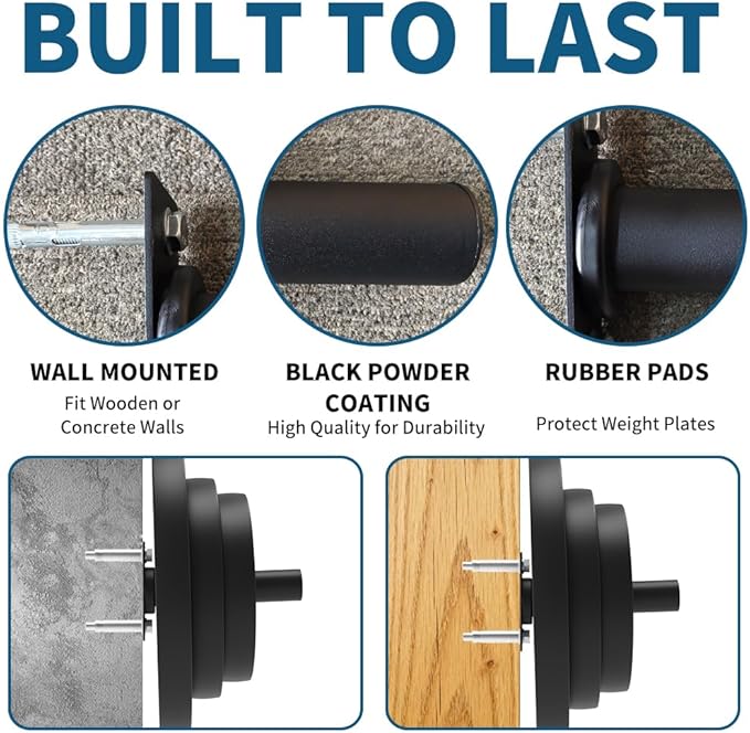 Wall Mounted Weight Plate Holder, Bumper Plate Rack for Home Gym Wall Organized, All Kinds Sizes