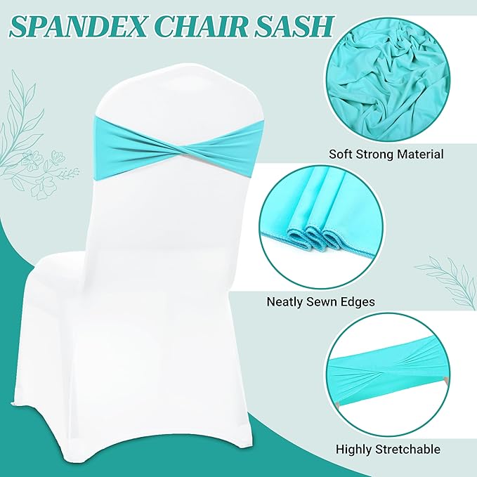 VDS Pack of 25 PCS | Aqua Blue| Spandex Chair Sashes Bows Without Buckle | Stretch Elastic Banquet Universal Folding Chair Band Tie with for Wedding Party Conference Celebration Event Decoration