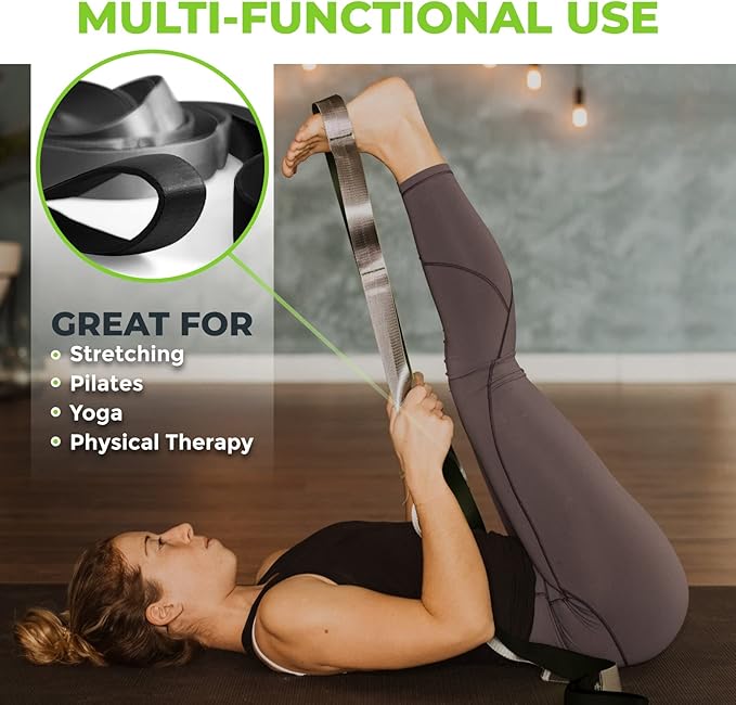 Gradient Fitness Stretching Strap for Physical Therapy, 12 Multi-Loop Stretch Strap 1.5" W x 8' L, Neoprene Handles, Physical Therapy Equipment, Yoga Straps for Stretching, Leg Stretcher.