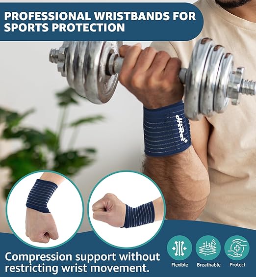 HiRui 2-Pack High-Elastic Wrist Support Straps Wrist Compression Bandage - Wrist Wraps Wristbands for Carpal Tunnel Arthritis Tendonitis Weightlifting Tennis Basketball - Breathable Soft (Navy Blue)