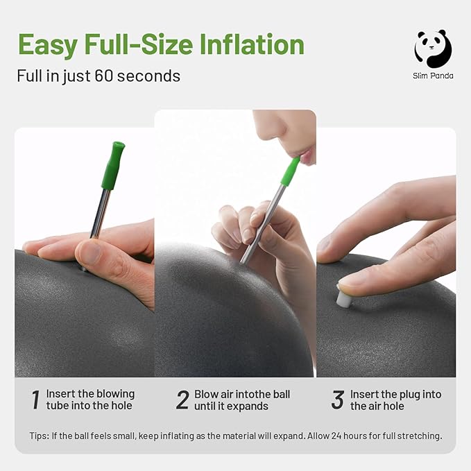 Slim Panda Pilates Ball, 9 Inch Small Exercise Ball, Anti Burst Mini Yoga Ball for Stability, Workout, Barre, Core Strength, Physical Therapy, Balance, Stretching