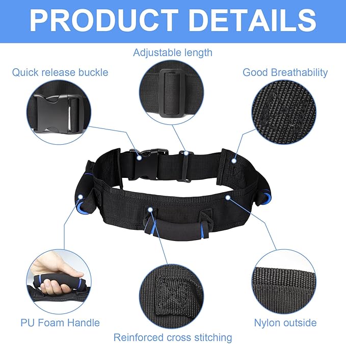 Gait Belt, Gait Belts for Seniors, Gait Belt with Handles, Gate Belts Medical for Elderly, Transfer Belt with Quick Release Buckle, Lift Belt for Physical Therapy, Safety Walking Belt for Elderly