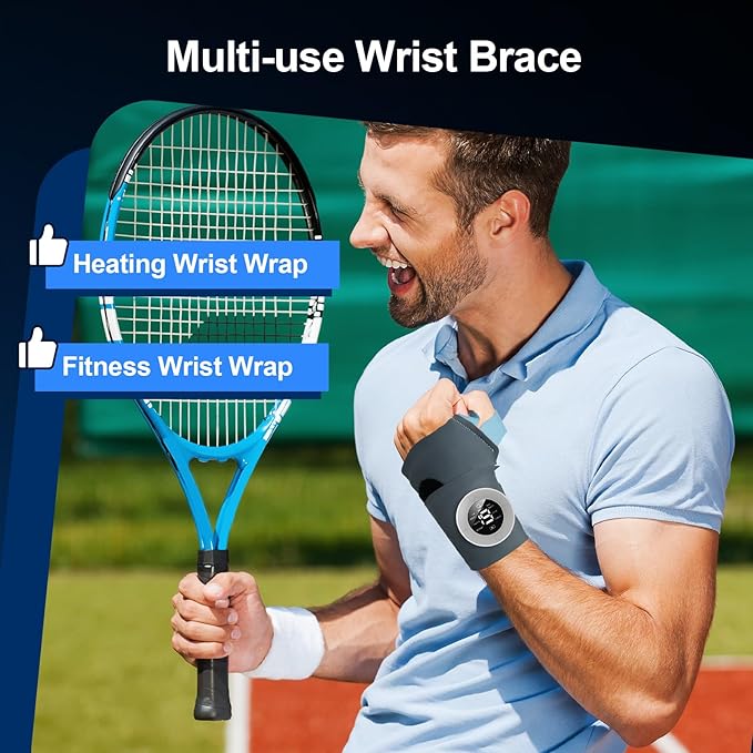 Cordless Wrist Heating Pad with Pulse Massage, 3-Temperature & 19 Modes for Hand & Wrist Pain Relief, Electric Heat Wrap Soothes Sore Muscles from Typing, Gaming, Sports & Daily Use, Fits Both Hands
