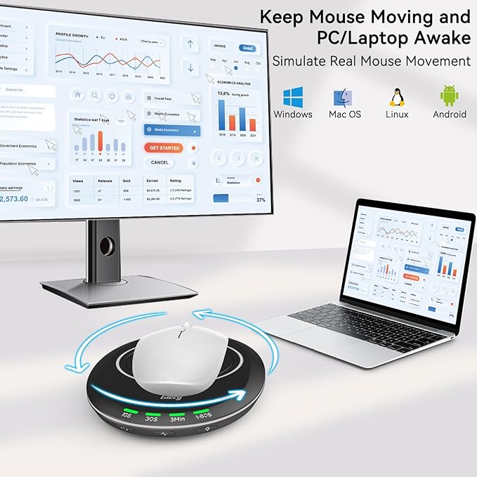 Ultra Slim Undetectable Mouse Mover, Mouse Jiggler with Adjustable Interval Timer & Breathing Light, Simulates Realistic Mouse Movement for Keeping Computer Laptop Active Office Home Remote Work