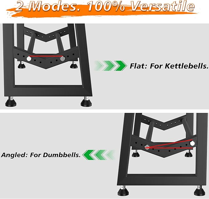 3 Tier Weight Rack for Home Gym Dumbbells, Universal Dumbbell Rack with Adjustable Width Rails, Heavy Duty Angled Storage Stand for Kettlebells & Hand Weights (Rack Only)