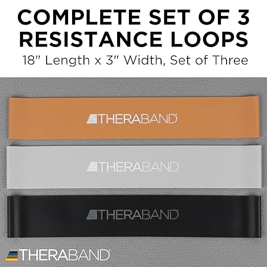 THERABAND Resistance Band Loop Set, 18" Workout Bands for Strength Training, Stretching & Physical Therapy, Set of 3 Color-Coded Exercise Bands with Varying Resistance Levels, Portable & Durable