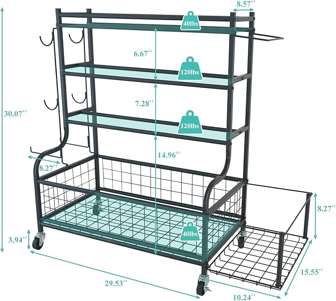 Dumbbell Rack, Weight Rack for Kettlebells, Storage Holder for Yoga and Workout Equipment, Home Gym Storage Rack with Wheels,Hooks and Mesh Top