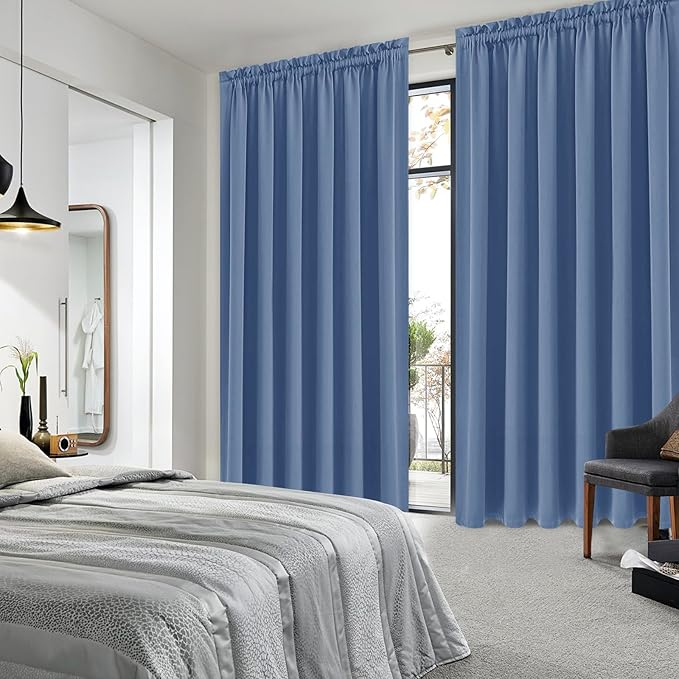 DWCN Blackout Curtains for Living Room Thermal Insulated, Energy Saving & Noise Reducing Bedroom Curtains, Dusty Blue, W 70x L 84 Inch, Set of 2 Rod Pocket Curtain Panels