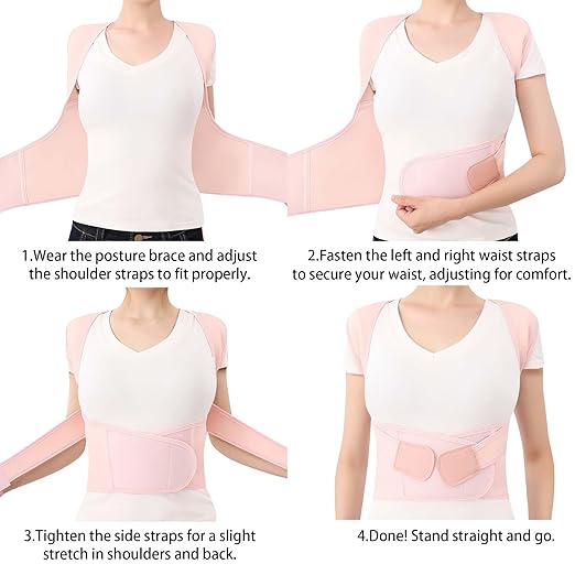 Posture Corrector for Women and Men Plus Size Full Back Support Brace Straightener Scoliosis Spine Upper Back Pain Relief Adjustable Shoulder Instant Posture Corrector with Hunchback (Pink, X-Large)