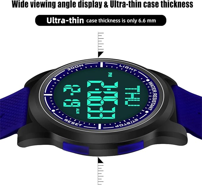 Beeasy Digital Watch for Men Women, 50M Waterproof, Ultra-Thin & Lightweight, 44mm Silicone Sports Watch with Alarm, Stopwatch, Countdown, Ideal for Gym, Running, School, Daily Wear