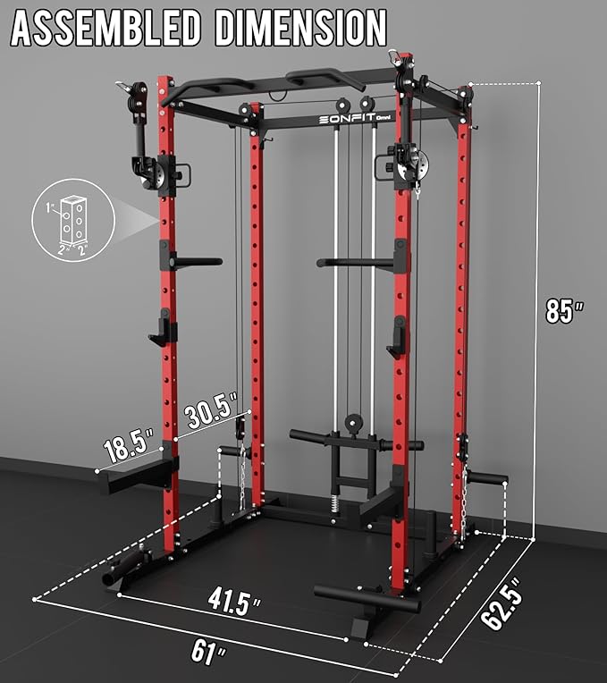 Eonfit E2 Power Cage，1500LB Squat Rack with Cable Crossover System.Multi-Function Power Rack for Home Gum.All-in-One Squat Rack with More Training Attachments