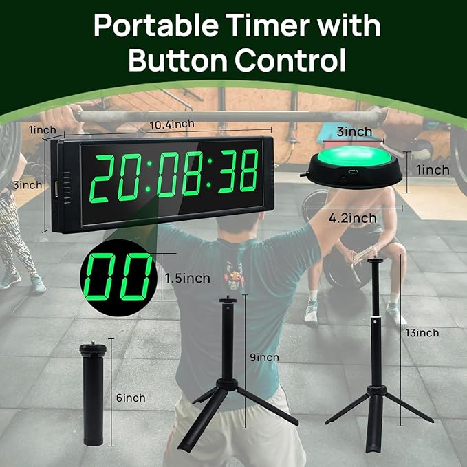 YZ Gym Timer Clock for Home Gym, Fitness Timer with Stopwatch, Large Digital Stopwatch Countdown Clock, 12/24H Digital Wall Clock, with Stand