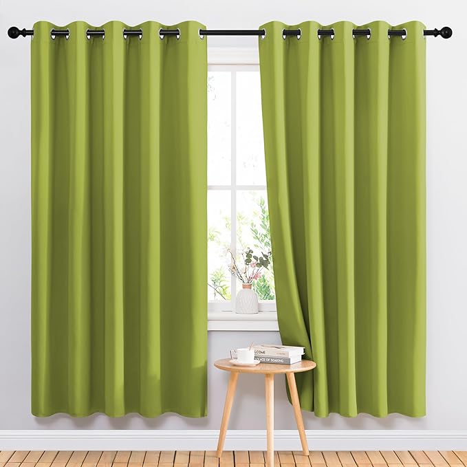 NICETOWN Bedroom Room Darkening Curtains and Drapes - Energy Smart Thermal Insulated Solid Grommet Room Darkening Draperies for Living Room (2 Panels, 66 inches x 72 inches, Fresh Green)