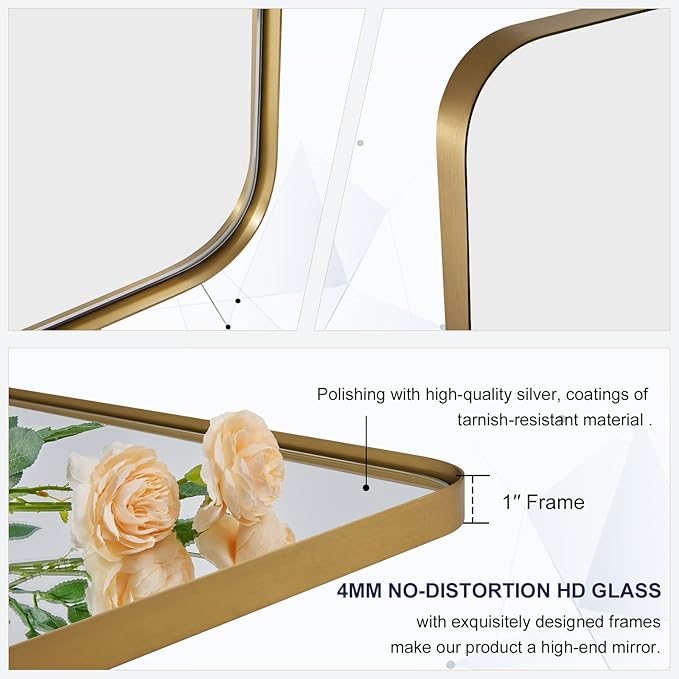 MOON MIRROR Brushed Gold Pivot Mirror,Brass Tilt Vanity Rectangle for Bathroom, Overall 26.33 x 30 in (Mirror 22x 30 in)