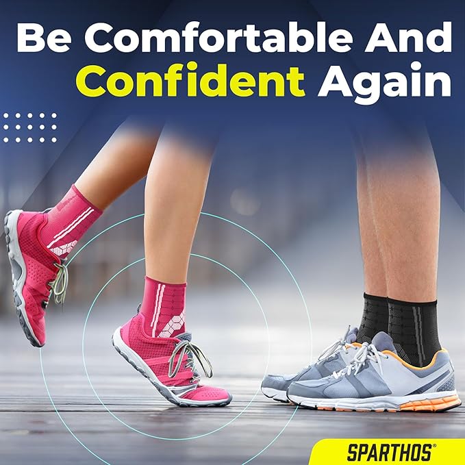 Sparthos Ankle Compression Socks (Pair) – Plantar Fasciitis Ankle Brace with Arch Support – for Men and Women – Foot Sleeves – Increase Blood Circulation, Reduce Swelling & Heel Spurs (Pink-S)