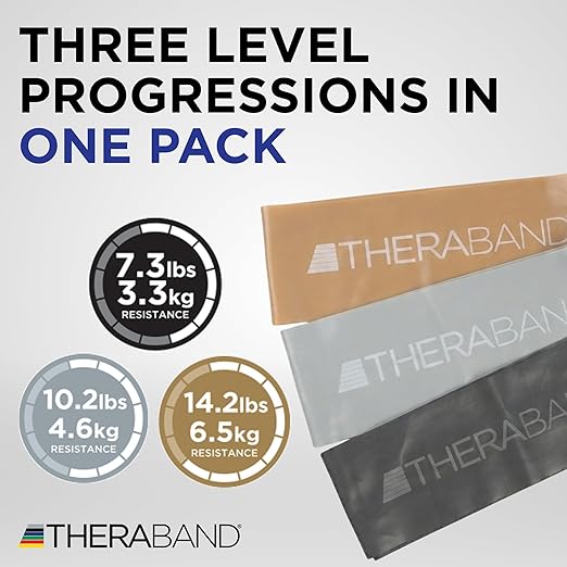 THERABAND Resistance Band Loop Set, 18" Workout Bands for Strength Training, Stretching & Physical Therapy, Set of 3 Color-Coded Exercise Bands with Varying Resistance Levels, Portable & Durable