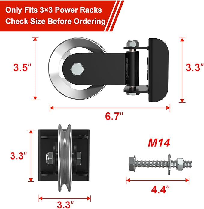 Aluminum Alloy Rotating Pulley Attachment for 3×3 Power Racks, Heavy-Duty Cable Pulley with 180° Pivot, Smooth CNC Machined Wheel, Bolt-On Cable Station Upgrade for Home Gym Training