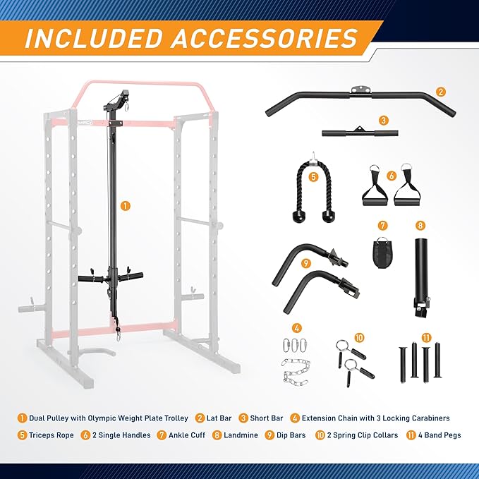 Marcy Power Cage with Pull-Up Bar,Adjustable Bar Catches,Olympic Standard Weight Plate,Accessories Build Your Own Home Gym with Optional Dual Pulley Trolley System for Body Exercise,Strength Training
