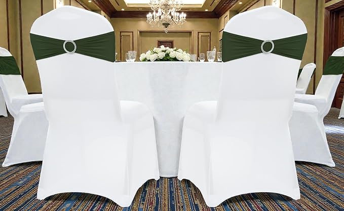 VDS - Olive | Spandex Chair Sashes Bows | 250 PCS | Stretch Elastic Banquet Universal Folding Chair Band Tie with Silver Buckle Slider for Wedding Party Conference Celebration Event Decoration