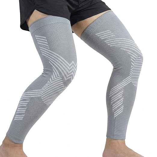 NuCamper Full Leg Compression Sleeves for Men and Women,2 Pack Legs Sleeves Long Knee Brace Support for Running, Basketball, Cycling, Workout, Sports - Gray,2XL