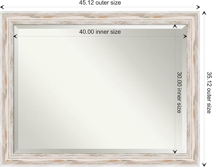Amanti Art White Bathroom Mirror for Over Sink, 35x45 Alexandria White Wash Rectangle Vanity Mirror, X-Large Coastal Wood Frame, Hangs Horizonally and Vertically, Bathroom Wall Decor, Beveled Edge