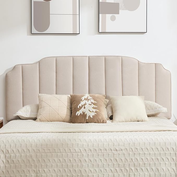 King Size Headboard Light Brown Upholstered Headboard Adjustable Height&Width Linen Headboards Modern Vertical Channel Design Bed Head Board, Light Brown