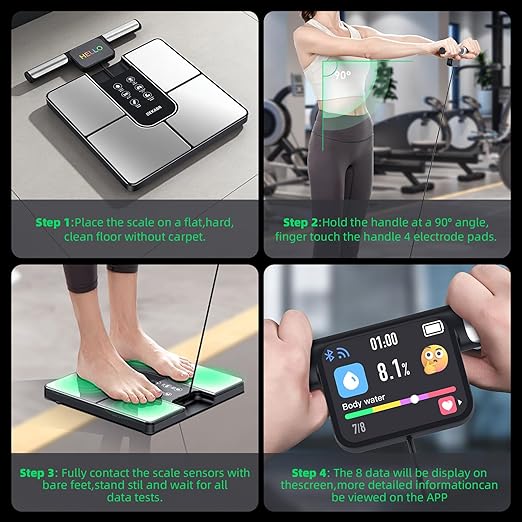 DEKABR Smart Scale for Body Weight, 8 Electrode Digital Bathroom Scale for Body Fat BMI Muscle Mass, 57 Body Composition with Voice Prompt, TFT LCD on Retractable Handle for Home & Gym
