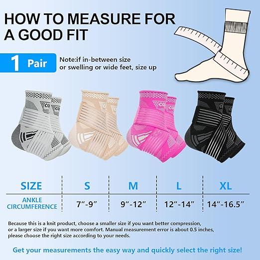 DRNAIETY Copper Ankle Brace for Men & Women - 1 Pair Adjustable Ankle Support Compression Sleeve for Plantar Fasciitis, Achilles Tendonitis, Foot Pain, Swelling, Sprains - Everyday Use (Skin Tone, Large)