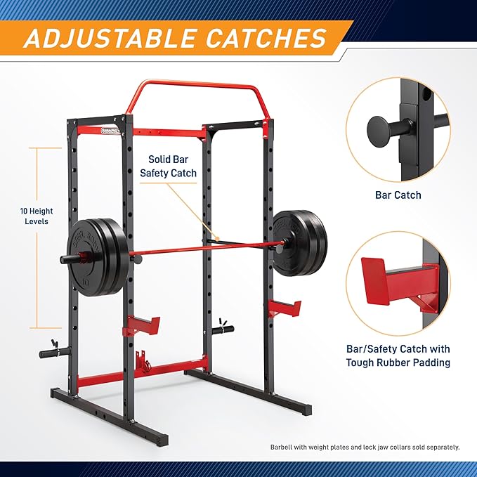 Marcy Power Cage with Pull-Up Bar,Adjustable Bar Catches,Olympic Standard Weight Plate,Accessories Build Your Own Home Gym with Optional Dual Pulley Trolley System for Body Exercise,Strength Training