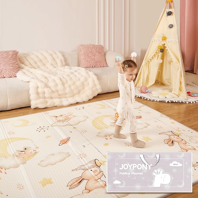 Baby Play Mat, 47 x 47 Inch Foldable Play Mats for Babies and Toddlers, Waterproof & Anti-Slip Portable Baby Floor Mat for Baby Playpen, Baby Mat for Floor with Travel Bag