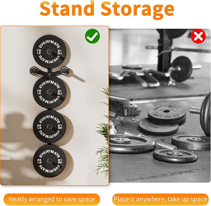 EVERYMATE Weight Plate Storage Rack, Olympic Weight Plate Holder, Bumper Plate Storage, Home Gym Organizer