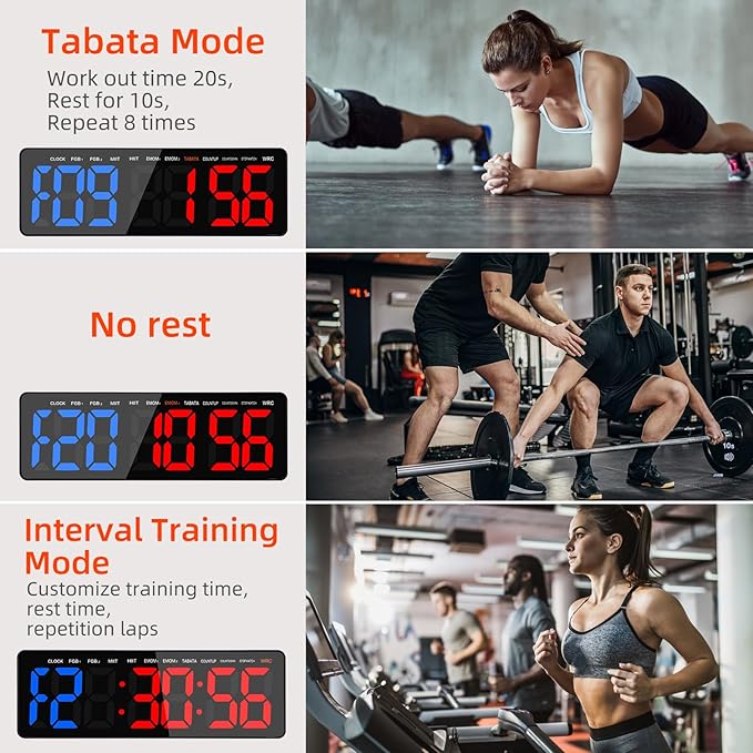 13" Gym Timer Clock, Workout Interval Timer with Remote Control, Count Down & Up Stopwatch, Adjustable Brightness, Large LED Digital Display, Fitness Digital Clock for Home/Garage/Boxing