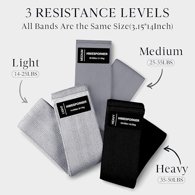 HIMESPORNER Wide Fabric Resistance Bands for Working Out, 3 Level Non-Slip Exercise Booty Bands for Women & Men Leg and Glutes with Hair Ties and Tape Measure - for Home Gym Workout, Yoga, Pilates