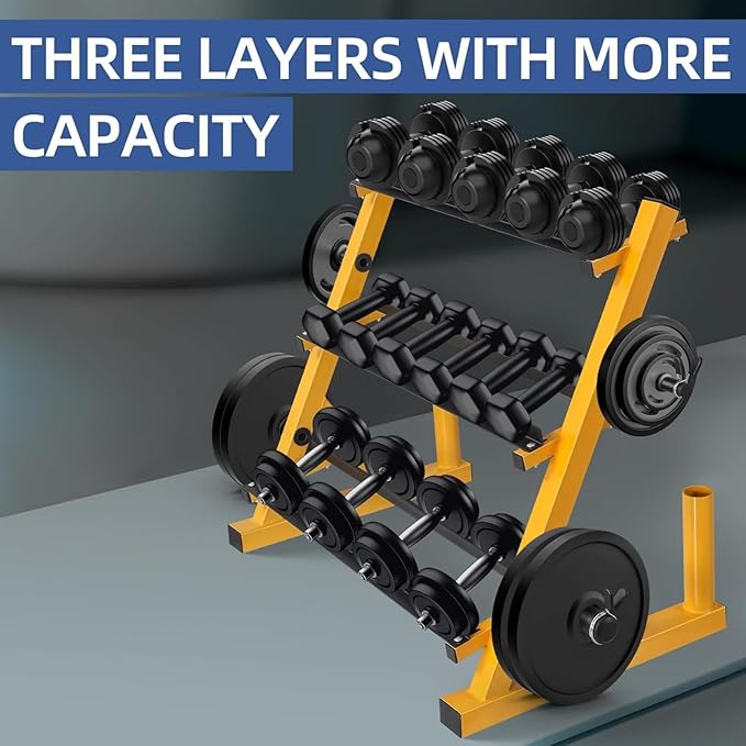 Dumbbell Rack 3‑Tier – 1000 Lb Capacity Heavy Duty Weight Storage Rack For Dumbbells, Kettlebells & Gym Equipment, Adjustable Steel Frame, Black