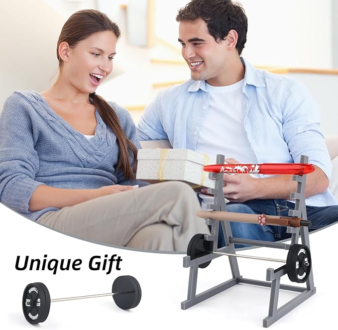 Squat Rack Pen Holder,Desktop Squat Rack with Barbells and Weights,Unique Mini Pen Organizer Barbell Rack Creative Phone Stand for All Fitness Enthusiasts and Weightlifting Fans