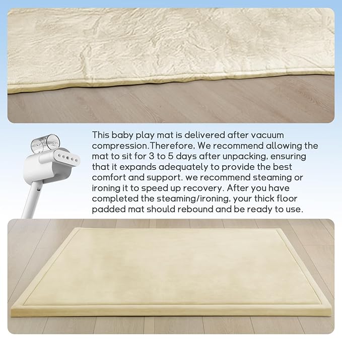 Baby Play Mat for Floor Nursery Rug Muscle Mat Area Rug Playroom Rug 50"x50" Playpen Mat Memory Foam 1.3" Thick Crawling Mat for Babies,Toddlers, Infants, Kids,Light Beige