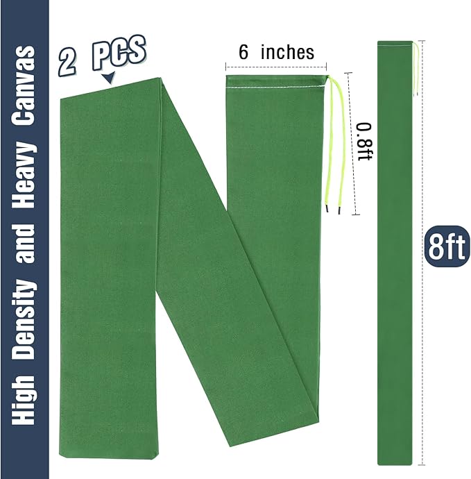 Threan 2 Pcs Long Canvas Sandbags for Flooding Sand Tube Bags Flood Protection Thickened Reusable Rain Wind Flood Barrier with Elastic Band Water Barrier Tube for Door Rain Control, Green (8ft)