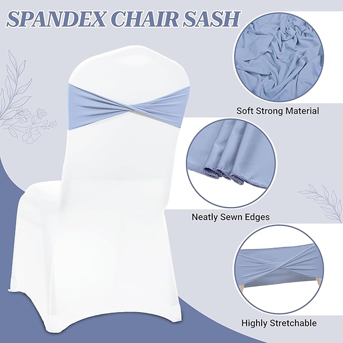 VDS Pack of 25 PCS | Baby Blue | Spandex Chair Sashes Bows Without Buckle | Stretch Elastic Banquet Universal Folding Chair Band Tie with for Wedding Party Conference Celebration Event Decoration