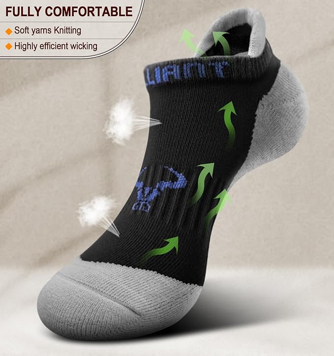 BULLIANT Men Running Socks,Active Ankle Socks No Show For Men With Cushioned Footbed Arch Support Breathable Wicking