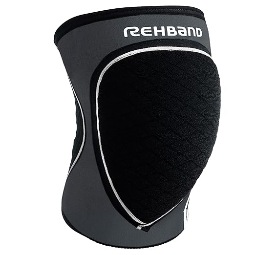 Rehband Knee Pads for Volleyball, Handball & Indoor Sports, Neoprene Knee Sleeve Protector, Comfortable & Snug Fit, Shock-absorbing Sports Knee Pads Unisex, Colour:Steel Grey, Size:Large