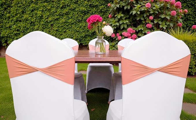 VDS Pack of 200 PCS | Coral Peach | Spandex Chair Sashes Bows Without Buckle | Stretch Elastic Banquet Universal Folding Chair Band Tie with for Wedding Party Conference Celebration Event Decoration