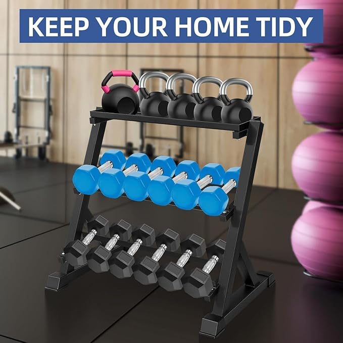 Heavy Duty 3 Tier Dumbbell Rack Multifunctional, Weight Rack For Dumbbells, Home Gym Equipment, Suitable For Storage Of Dumbbell, Kettle Bell, Barbell Plate, Barbell Bar