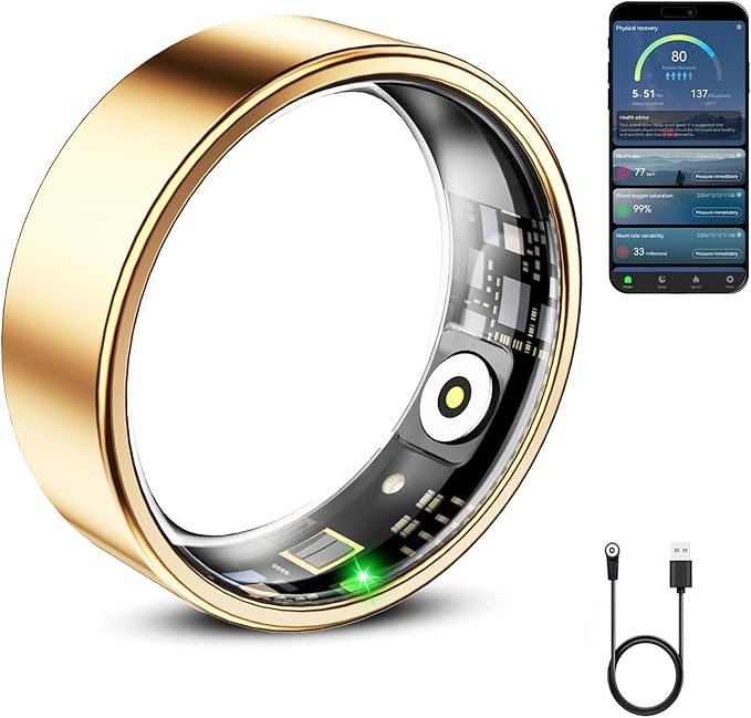 Mirlray Smart Ring for Women & Men, Smart Ring Health Tracker, Blood Oxygen & Heart Rate Monitor, Long Lasting Battery Sleep Ring, Waterproof Fitness Ring (Rose Gold, 11)