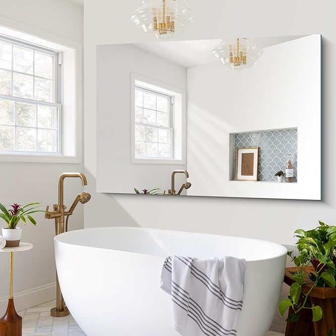 Large Frameless Mirror, 60x40 Bathroom Mirrors for Wall, Upgraded Shatterproof Rectangle Vanity Mirror Over Sink with Polished Edge for Bathroom,Bedroom,Living Room and Entryway