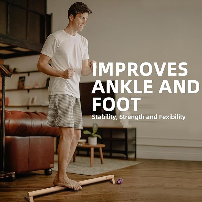 Versatile 40 Inch Beech Wood Balance Beam for Home Use - Enhance Balance, Ankle Strengthener Foot Exerciser for Sprained, Physical Therapy Purposes for Plantar Fasciitis Relief