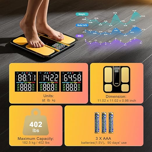 Professional Smart Scale for Body Weight, BMI, Body Fat, Muscle Mass, Highly Accurate 25 Body Composition Weighing Machine, Bathroom Digital Scale Large Display Sync with Fitness App, 402lb