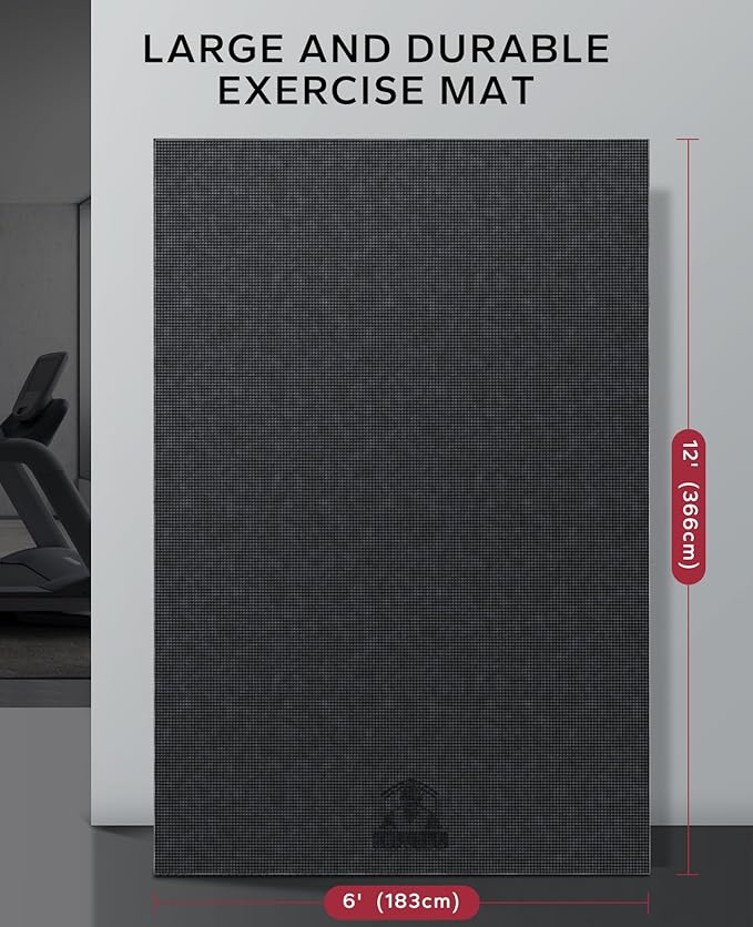 HAPBEAR Large Exercise Mat-7'x5'/6'x8'/6'x9'/6'x10'/6'x12'x8mm(1/3"),Non-Slip, Ultra Durable, Thick Workout Mat for Home Gym Flooring Cardio, Yoga for Fitness, High-Density, Shoes-Friendly