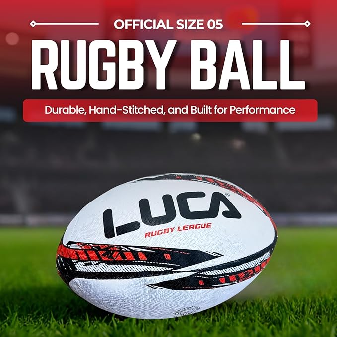 LUCA Rugby Ball Youth and Adult Sizes 3, 4 & 5 - Hand Stitched Super Grip Training Ball - Durable 3-Ply Waterproof Surface for College & Club Practice